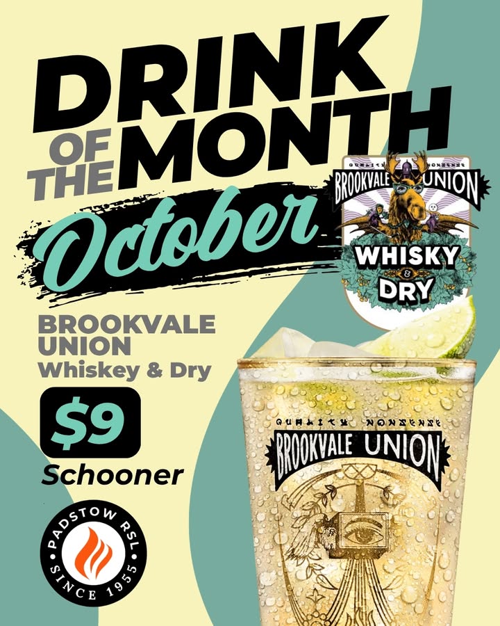 Featured image for “Drink of the Month: Brookvale Union Whiskey & Dry at Padstow RSL”