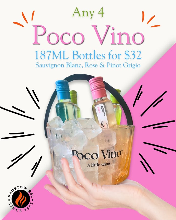 Featured image for “Poco Vino Wine Deal – 4 Bottles for $32 at Padstow RSL”